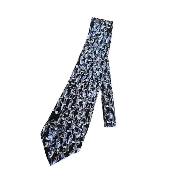 Vintage Looney tunes BUGS BUNNY Black and gray 100% silk tie - Picture 1 of 2